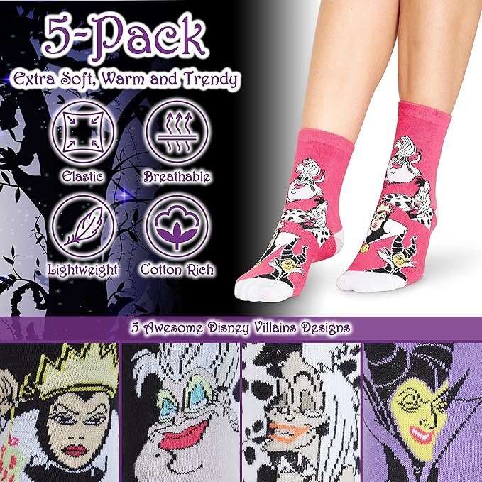 Disney Stitch Socks Gifts for Women Teens, US Size 4-9, Baby Yoda Pack of 5 Fuzzy Casual Crew Socks for Home Sleep Winter