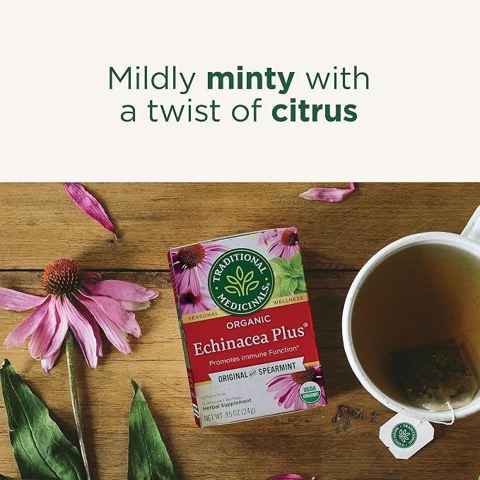 Traditional Medicinals Tea, Organic Echinacea Plus, Promotes Immune Function, w/Spearmint, 16 Tea Bags (Pack of 2)