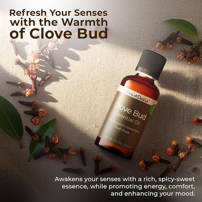 Viva Doria 100% Pure Clove Bud Essential Oil, Undiluted, Food Grade, 30 mL (1 Fluid Ounce)