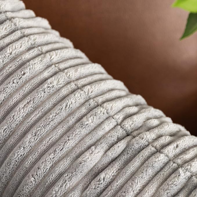 UGS UGASA Super Soft Plush Corduroy Solid Textured Large Throw Euro Pillow Sham Cushion Cover for Couch Floor, 2 Packs, 24 x 24(61 cm), Light Grey