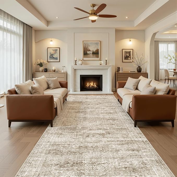 Soalmost Washable 4x10 Hallway Runner Rug Non-Slip Kitchen Entry Rugs Brown | Vintage Wide Runners for Living Dining Room Entryway, Stain Resistant Low-Pile Long Floor Carpet 10ft for Corridor Bedroom