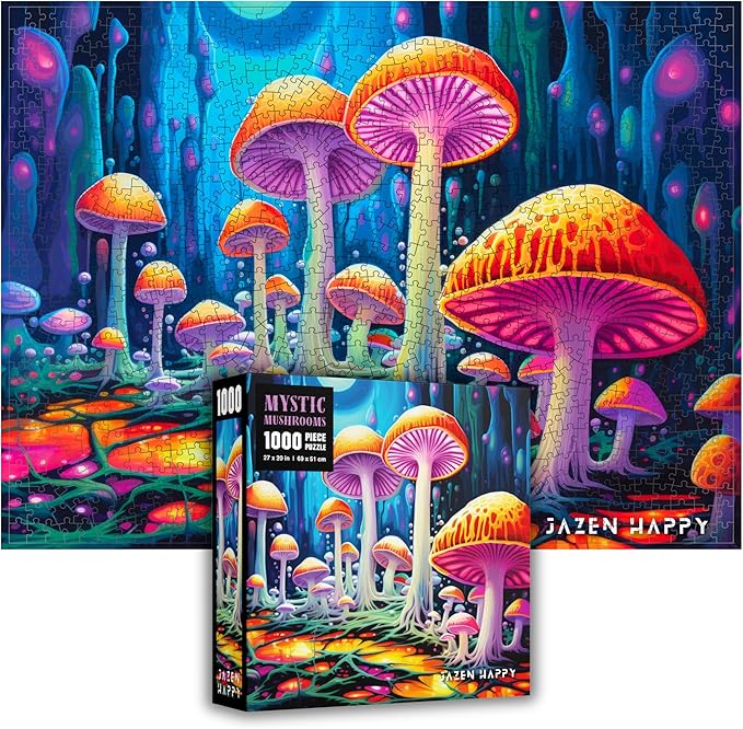 Challenging Jigsaw Puzzle for Adults and Families - 1000 Pieces - Mystic Mushrooms - Jazen Happy - 27x20 inch - Poster Included Puzzle