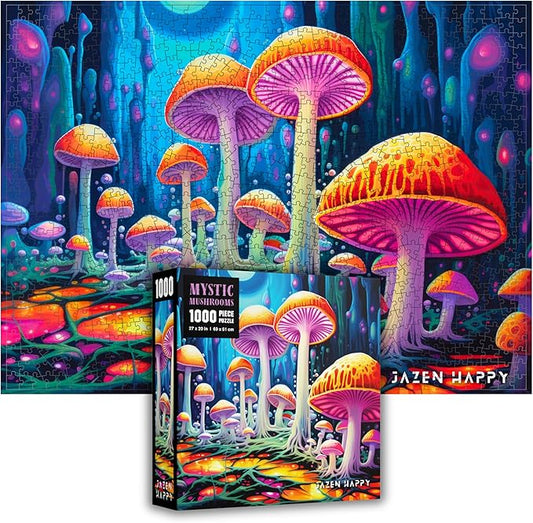 Challenging Jigsaw Puzzle for Adults and Families - 1000 Pieces - Mystic Mushrooms - Jazen Happy - 27x20 inch - Poster Included Puzzle