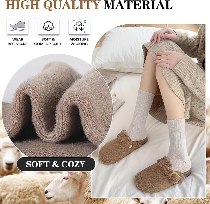 MOGGEI 5 Pairs Womens Merino Wool Socks Hiking Warm Winter Thick Thermal Crew Cozy Cabin Ladies Gift Comfy Boot Work Socks