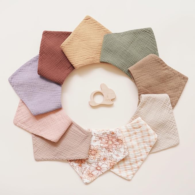 Konssy Muslin Baby Bibs 10 Pack Baby Bandana Drool Bibs 100% Cotton for Unisex Boys Girls