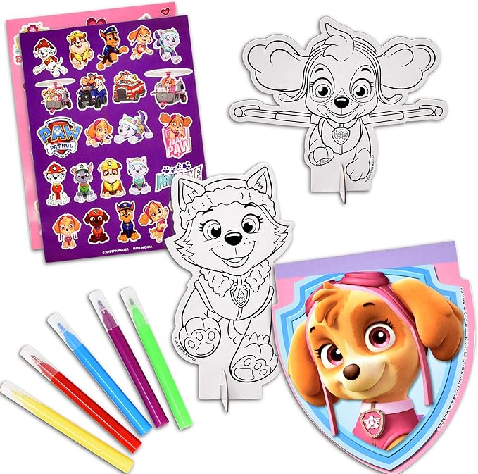 Paw Patrol Coloring and Activity Tin Box, Includes Markers, Stickers, Mess Free Crafts Color Kit in Tin Box, for Toddlers, Boys and Kids
