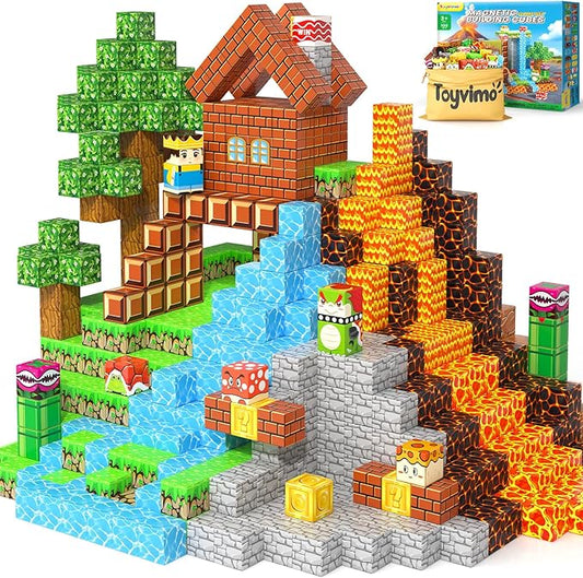 100PCS Magnetic Blocks Magnetic Building Blocks Sensory Toys for Kids Ages 3-5 6-8 8-12 Kids Game Toys for 3+ Year Old Boys & Girls, 3 4 5 6 7 8 9 10 Year Old Boy Birthday