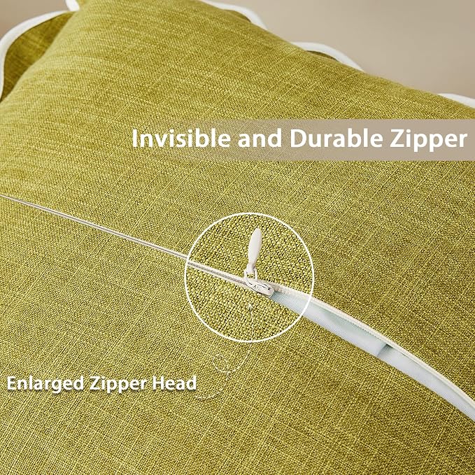 Scalloped Pillow Covers Set of 2 for Living Room | Spring Decorative Sofa Couch Pillows | Boho Sytle Decorative Home | Aesthetic Funky Preppy Pillow Cases (Green & Yellow, 16x16 Inch)