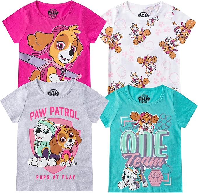 Paw Patrol Girls 4 Pack Short Sleeve T-Shirt for Toddler and Big Kids
