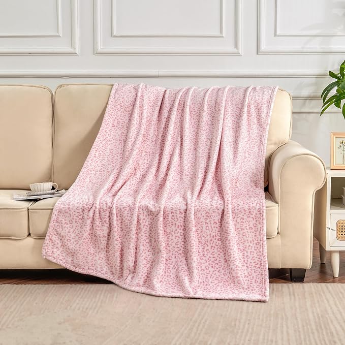 Edenleaf Leopard Print Blanket Fleece Throw for Bed Sofa Travel and Camping, Super Soft Cozy Fluffy Plush Cheetah Print Blanket for All Seasons 60"x80"(Light Pink)