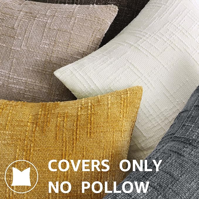 decorUhome Textured Chenille Throw Pillow Covers 24x24 Set of 2 Oatmeal | Fall Modern Farmhouse Soft Cozy Slubby Couch Pillow Cases Boho Decorative Pillow Cases for Bed Sofa Living Room Home Decor