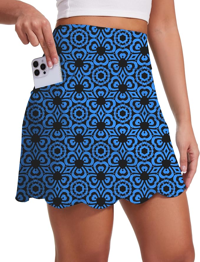 Skorts for Woman with Pockets 16" Golf Athletic Skirts Scalloped Hem Tennis Skirt Dressy Casual