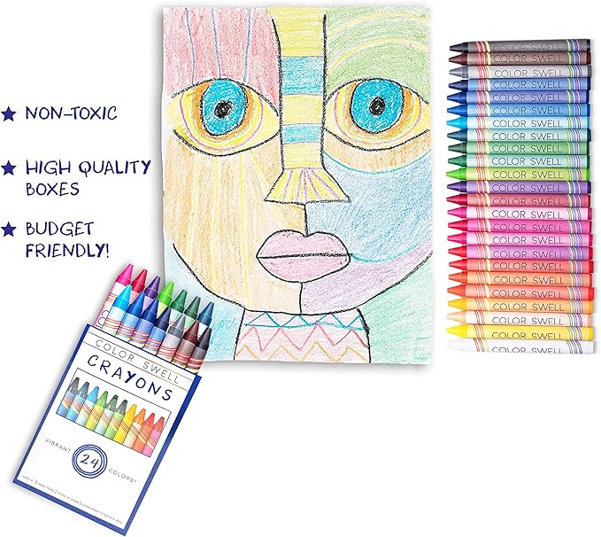 Color Swell Bulk Crayons Packs - 10 Boxes of 24 Vibrant Colors of Teacher Quality Durable for Home and School