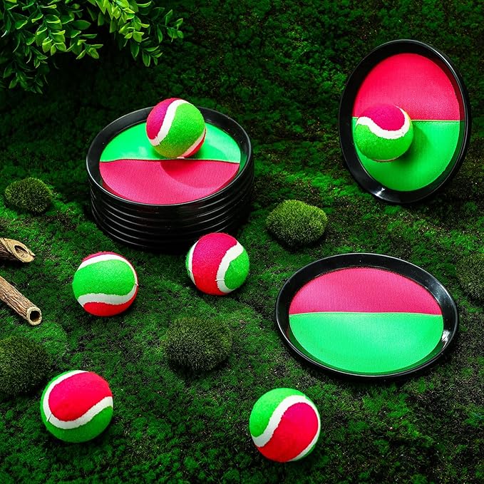 Charniol Kids Toys Toss and Catch Game Set 12 Paddles 6 Balls Beach Game Outdoor Ball Sports Games Toss and Catch Ball Set with Paddles Ball Nylon Catch Toys for Kids Adults