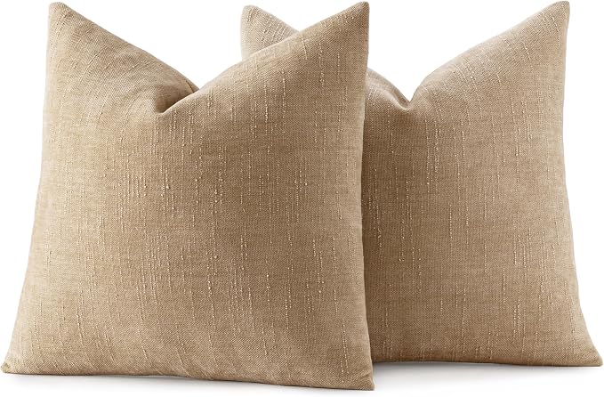 MIULEE Textured Chenille Throw Pillow Covers 22x22 Inch Starfish Khaki | Pack of 2 Camel Decorative Soft Pillows, Solid Textured Cushion Covers, Modern Home Decor for Couch Sofa Bedroom Living Room