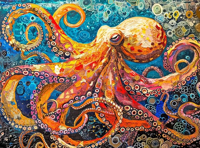 Cross & Glory 1000 Piece Jigsaw Puzzle for Adults | The Great Blue Octopus Enigma | Marine Ocean Artwork Puzzle | Challenging Brain Teaser | Vibrant Marine Art