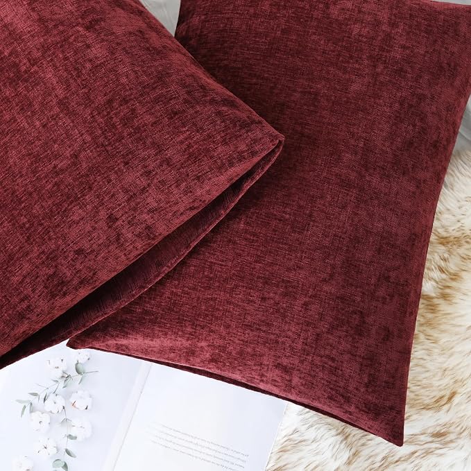 CaliTime Decorative Standard Throw Pillow Covers 26 X 20 Inches Burgundy | Pack of 2, Cozy Chenille Cushion Cases for Sofa Bed Living Room Farmhouse Home