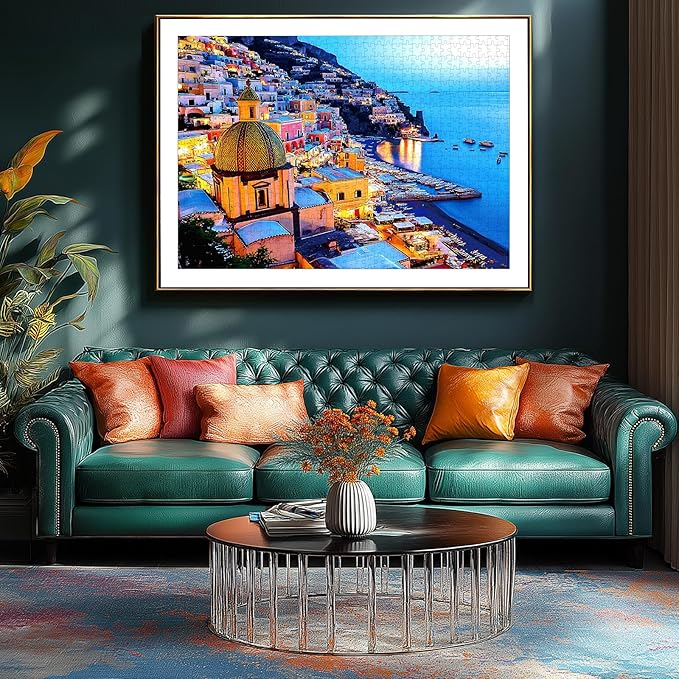 500 Piece Jigsaw Puzzles for Adults - Italian Coastal Town Night View, 23x15 Inch Art Puzzle with Vibrant Lights & Seaside Scenery, Challenging Adult Puzzles for Home Decor or Gifts