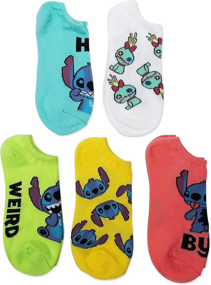 Disney Women's Lilo & Stitch 5 Pack No Show Socks