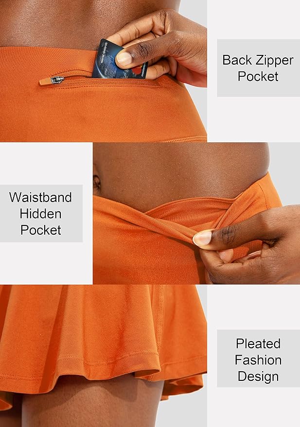 Pleated Tennis Skirt with 4 Pockets | 14", 3.5" High Waisted, Soft, Lightweight, Mesh Built-in Shorts, Dressy, Casual, Athletic, Golf, Skort for Women