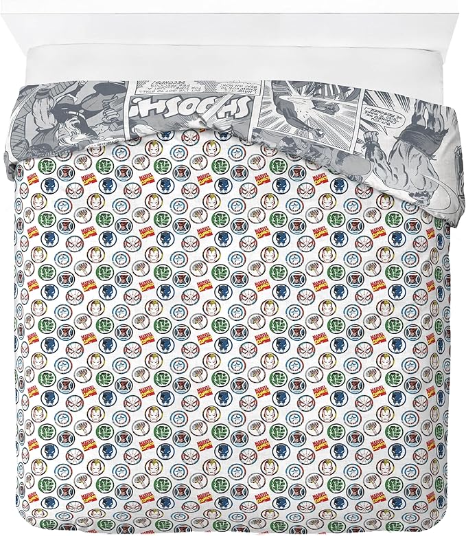 Jay Franco Kids Duvet Cover Set – 3 Piece Super Soft Bedding with Sham Pillowcase, Cover ONLY Comforter Not Included, Grey - Marvel Comics, Full