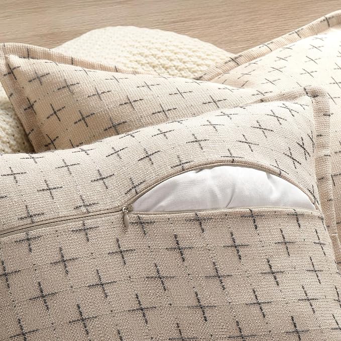 Pillow Covers 22x22 Set of 2 Soft Polyester Textured Pillow Covers with Stylish Flange Edge Cozy Farmhouse Throw Pillows for Couch Bed Sofa Living Room