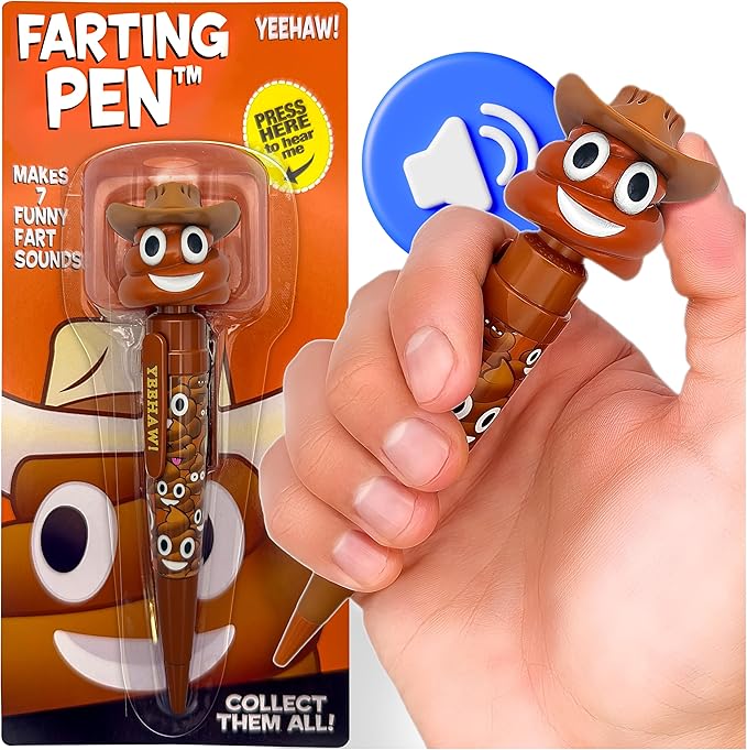 Farting Poop Pen with Multiple Funny Sounds - Perfect Halloween Games & Novelty Gift for Teens, Kids & Boys - Pen & Prank Toy for Halloween Parties, Games & Family Fun All Day (Cowboy)