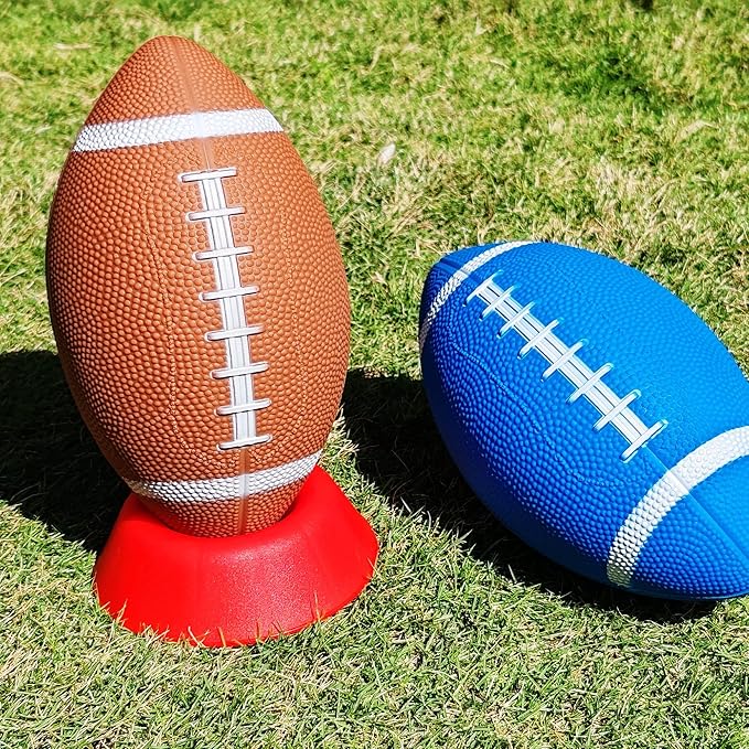 6 Pack 9" Mini Inflatable Rubber Footballs Party Favors, Small Peewee Size Footballs for Kids, Junior Outdoor and Indoor Games - Sports Balls Playground Ball with Pump and Kicking Tee
