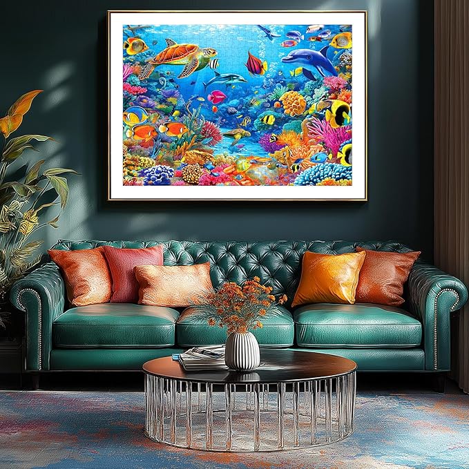 500 Piece Jigsaw Puzzle for Adults - Underwater Ocean World with Dolphins, Sea Turtles & Tropical Fish, 23x15 Inch Unique Art Puzzle, Challenging Hard Difficult Puzzles for Adults