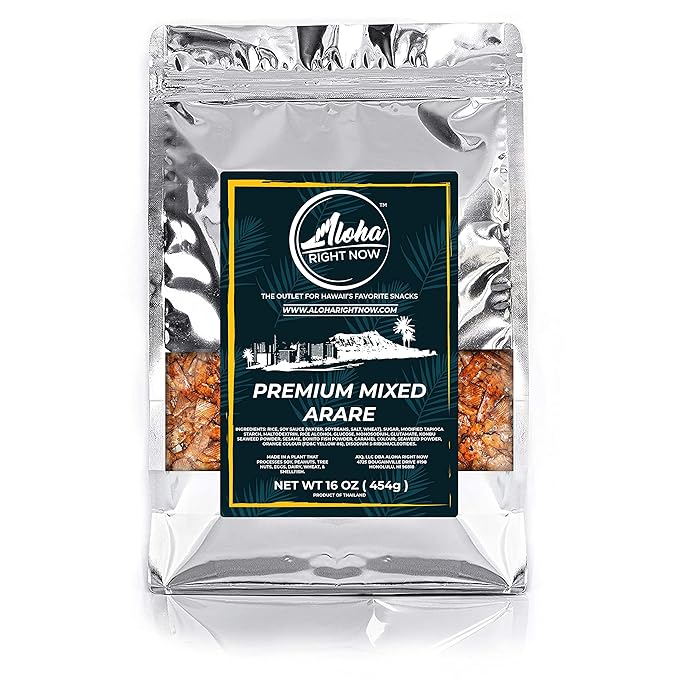 Aloha Right Now Premium Mixed Arare Rice Crackers Mochi Crunch Japanese Hawaiian Style Asian Snack Mix 1LB 16oz