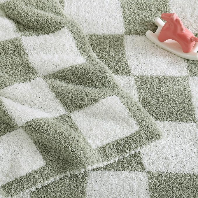 Soft Checkered Throw Blanket for Couch-Cozy Warm Knitted Blankets | Lightweight Fluffy Decor for Boys & Girls, Sofa, Chair, Bed, 30x40in,Sage Green