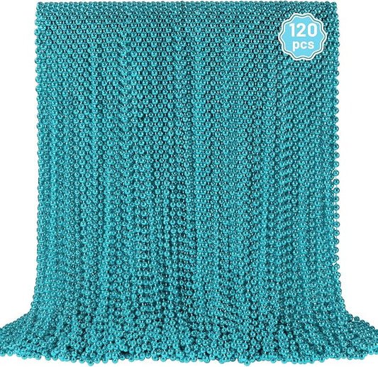 YAXINRUI 120 PCS Teal Bead Necklaces, Teal Mardi Gras Beads, 33 Inch Round Beaded Necklaces School Spirit Day Necklace for Mardi Gras Party Christmas Festive Events, Party Favors