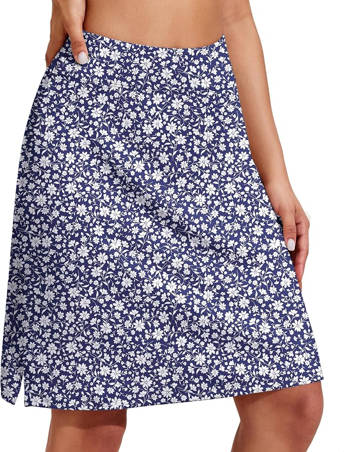 COOrun Women's 20" Knee Length Skirts High Waisted Golf Skorts with Pockets | Soft, Quick Dry, Split Hem, Built-in Shorts, A-line, Modest Skirts, for Golf Athletic Tennis Work Casual
