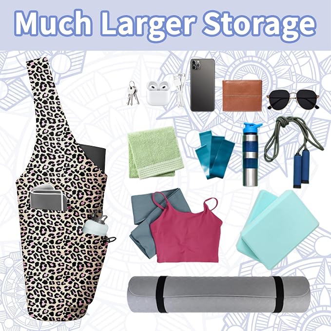 Yoga Bag for Women, Large Yoga Mat Bag Tote Carrier with Wet Dry Pocket, Water Bottle Holder & Adjustable Strap, Fits 1/2" Thick Yoga Mat for Gym, Pilates, Travel, Work