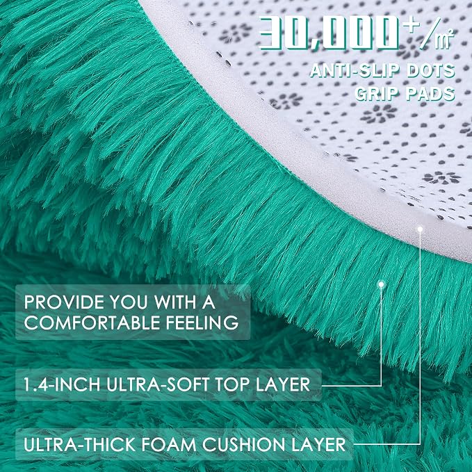 OLANLY Teal Green Round Rugs for Bedroom - Machine Washable, 9 ft Circle Area Rugs for Living Room, Soft and Fluffy Shaggy Carpet for Teen Girl and Boys, Nursery Rooms, Dorms, Home Decor Aesthetic