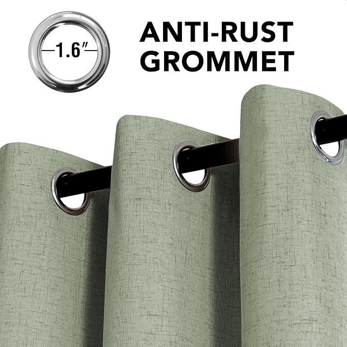 H.VERSAILTEX Linen Curtains 100% Blackout Curtains for Bedroom 96 inch Long Full Light Blocking Nature Linen Blended Window Curtains for Living Room Nickel Grommet (2 Panels, Heathered Tea)
