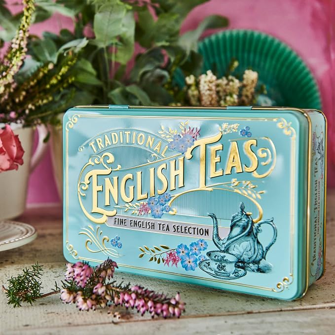 Vintage Victorian Tea Tin with 72 Assorted Fine English Teabags | English Breakfast, Earl Grey & Afternoon Tea