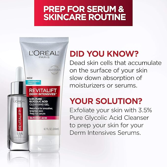 L'Oreal Paris Revitalift 3.5% Pure Glycolic Acid Brightening Cleansing Gel wth Salicylic Acid 6.7 fl oz,(Pack of 2)