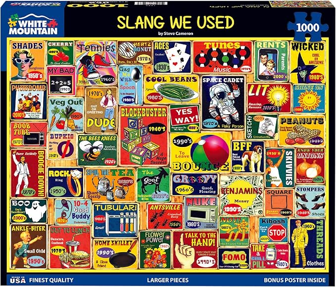 White Mountain 1000 Piece Jigsaw Puzzle Retro Phrases Collage Puzzles with Large Pieces for Adults and Family 24"x30" - Slang We Used