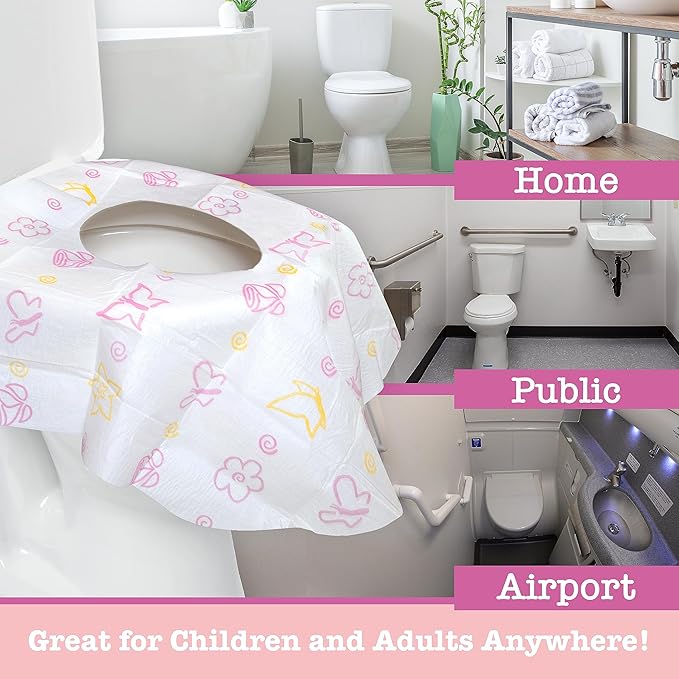 Toilet Seat Covers Disposable (12 Pack, Floral) - XL Waterproof Toilet Cover for Toddlers, Kids & Adults - Portable & Individually Wrapped for Travel, Potty Training & Public Restrooms