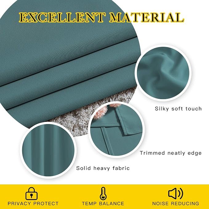 NICETOWN Blackout Curtains for Kids Room - Triple Weave Microfiber Home Thermal Insulated Solid Ring Top Blackout Panels/Drapes for Bedroom(Sea Teal, Set of 2, 46 x 54 Inch)