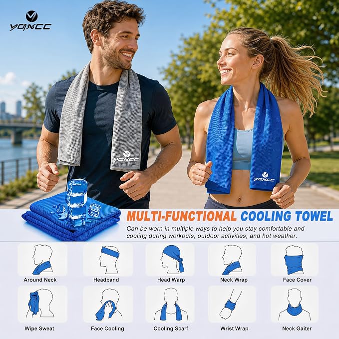 YQXCC 4 Pack Cooling Towels (40"x12"), Ice Cool Neck Towel, Soft Breathable Microfiber for Gym, Yoga, Golf, Running, Camping & All Hot Weather Activities