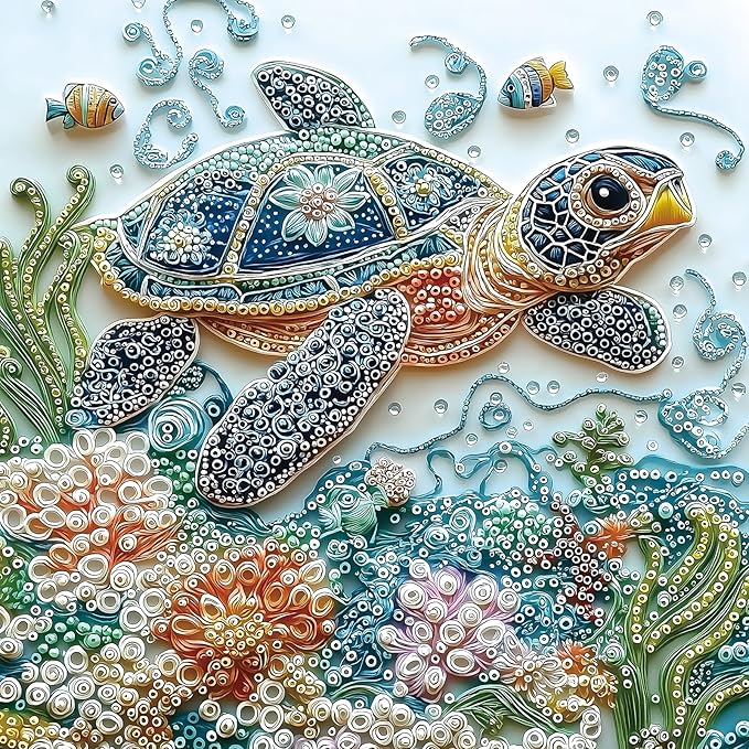 Embroidery Sea Turtle 500 Piece Puzzles for Adults, Easy Large Piece Puzzle for Seniors, Challenge Art Jigsaw Puzzles, for Gifts Birthday Party Games Family, 20 * 20 inch Dust Free Puzzle