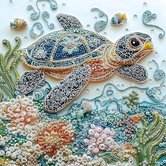 Embroidery Sea Turtle 500 Piece Puzzles for Adults, Easy Large Piece Puzzle for Seniors, Challenge Art Jigsaw Puzzles, for Gifts Birthday Party Games Family, 20 * 20 inch Dust Free Puzzle