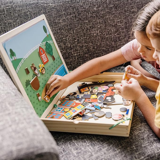 Melissa & Doug Wooden Magnetic Matching Picture Game with 119 Magnets and Scene Cards Magnetic Book Scenes for Kids Ages 3+
