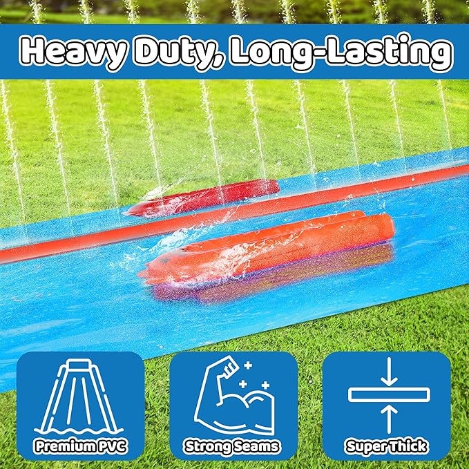 JAMBO 30FT x 8FT XXL MEGA Water Slide and 2 Bodyboard Updated Model– Extra Long Extra Wide Slip Splash and Slide for Kids, Heavy Duty Backyard Lawn Waterslide, Outdoor Water Toy