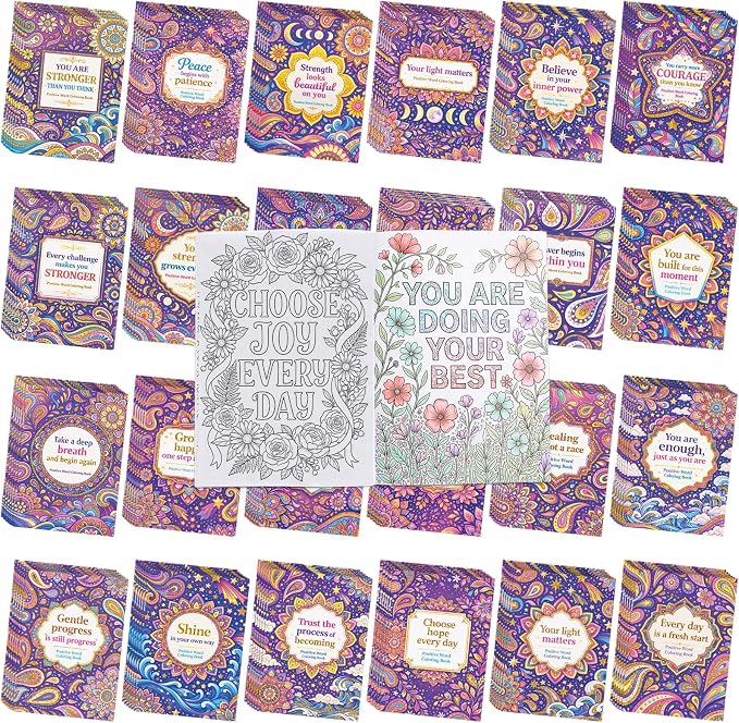 Liliful 144 Pcs Mandala Inspirational Coloring Book Bulk Mini Coloring Books with Positive Quotes, Stress Relief Drawing Book for Kids Adults DIY Art Party Favors Goodie Bag Filler Holiday Gifts
