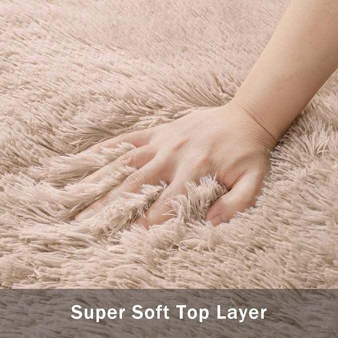 5x7 Area Rug for Living Room:Ultra Soft Fluffy Shag Beige Rugs,Large Fuzzy Plush Indoor Non Slip Carpet Washable Rug for Bedroom Kids Nursery Office Dorm Modern Decor(Beige 5'x7')