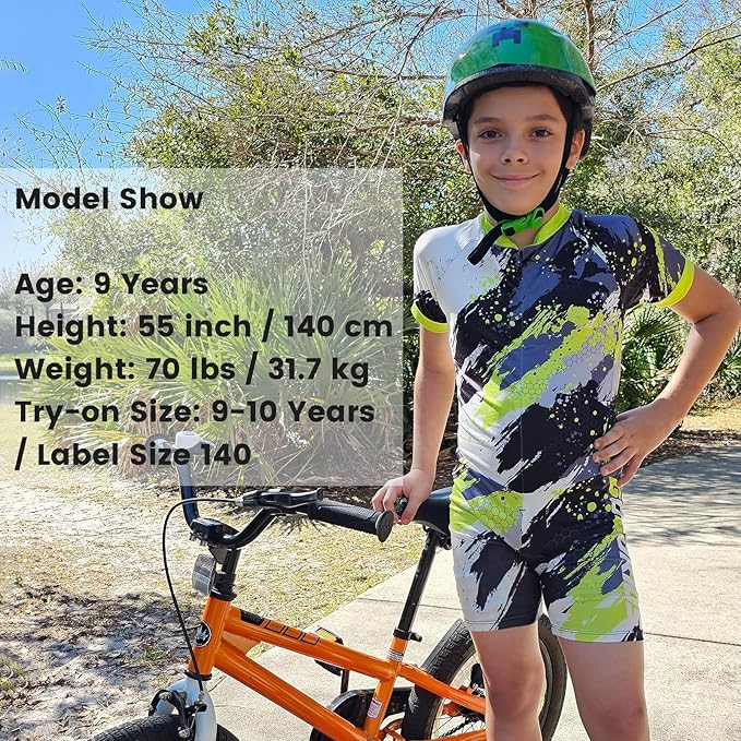 Gogokids Boys Cycling Jersey Youth Bike Suit with 3D Cushion, Kids Teen Short Sleeve Bicycle Clothes