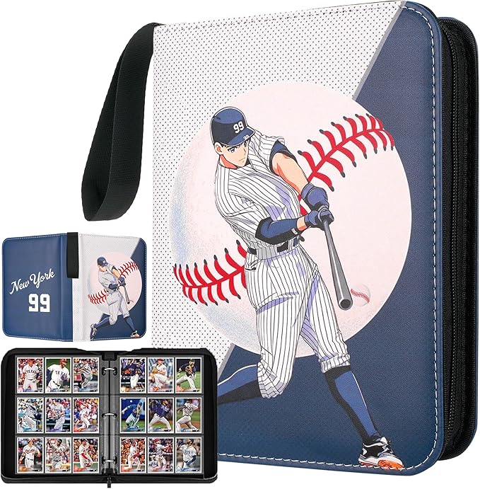 HBK Baseball Card Binder 900 Pockets Trading Card Holder Album with 50 Pages 3 Ring Sports Card Storage Case Waterproof PU Leather Gift for Collectors
